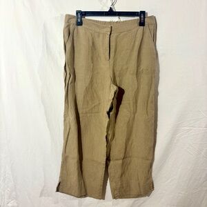 J. Jill 100% Linen Wide-Leg Crop Pants Flat Front High-Wasted Brown Elastic Back